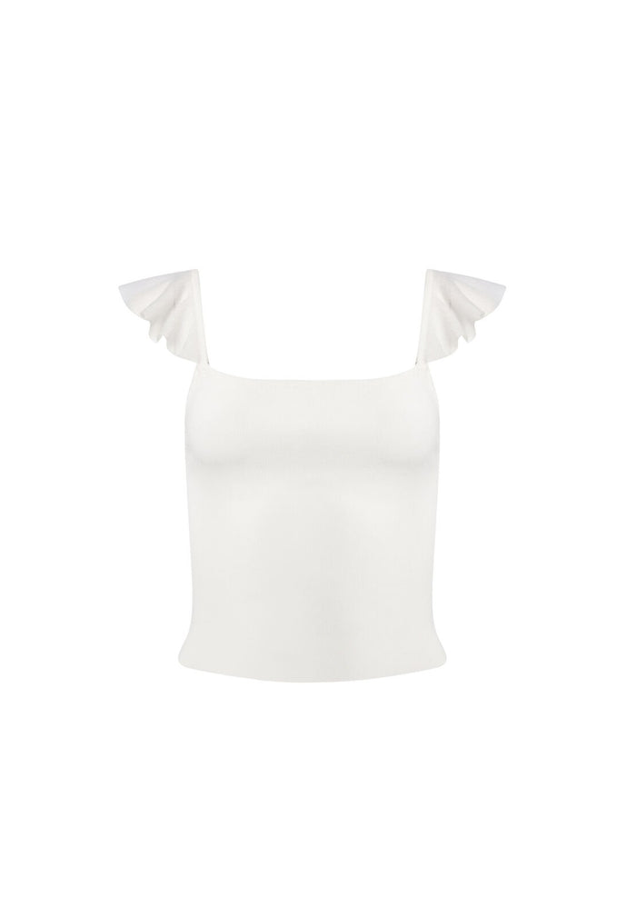 MARG RUFFLE STRAP CROP TOP - OFF WHITE