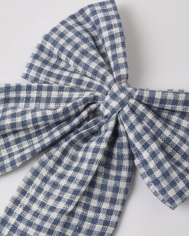 Marine Gingham Oversized Bow Hair Clip