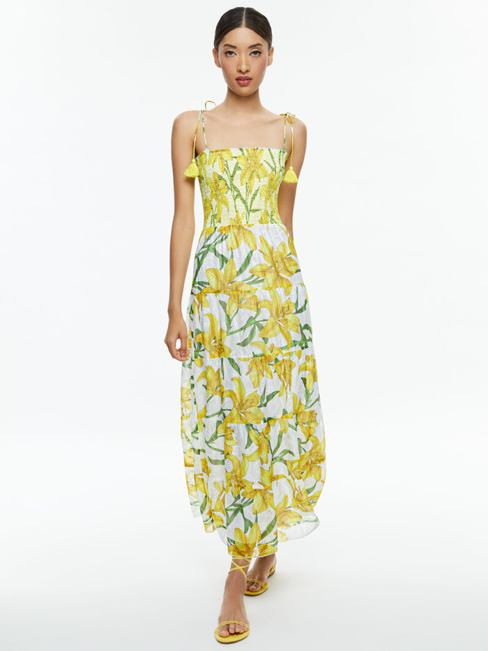 MARNA TIERED MIDI TIE STRAP DRESS - STARGAZER MULTI LG