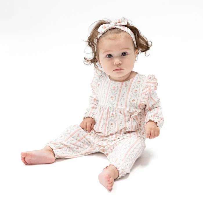 Marnie Rosebud Stripe Long Sleeve Petal Ruffle Romper