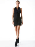 MARSHA SLEEVELESS RUCHED POLO MINI DRESS - BLACK