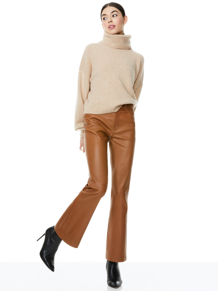 MARSHALL HIGH RISE LEATHER BELL PANT - CAMEL