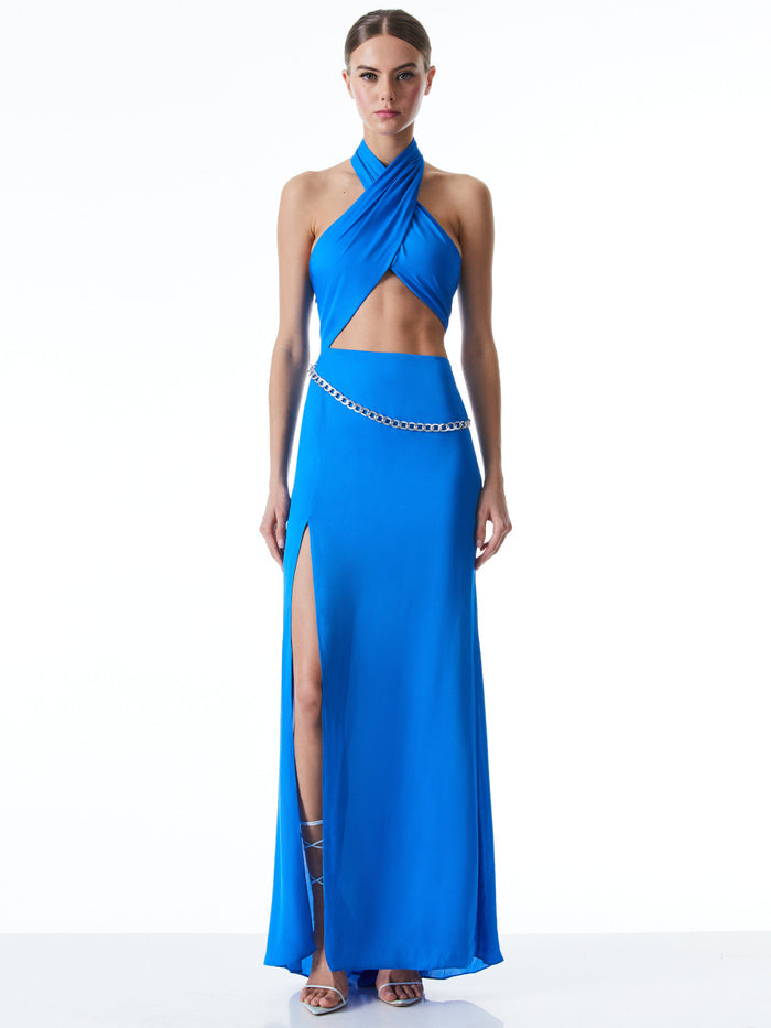 MAY HALTER NECK CHAIN WAIST GOWN - PALACE BLUE