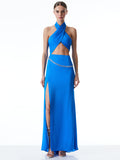 MAY HALTER NECK CHAIN WAIST GOWN - PALACE BLUE