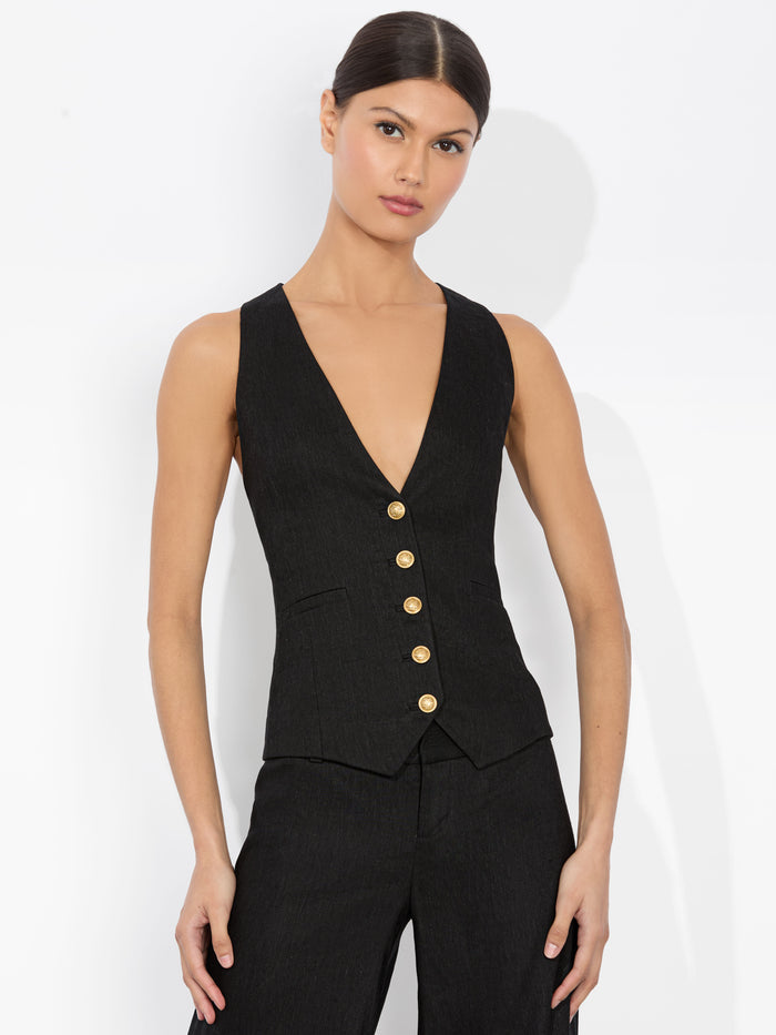 MAZIE LINEN VEST - BLACK