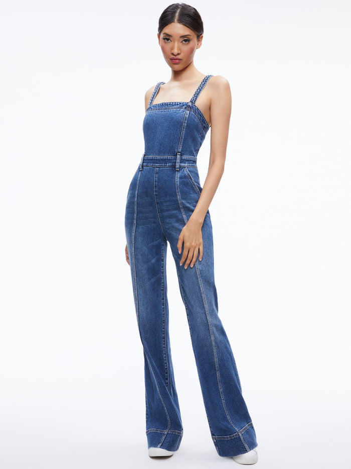 MELODY BRAIDED STRAP DENIM JUMPSUIT - LOLA BLUE