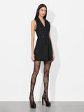 MERITT LINEN TUXEDO DRESS - BLACK