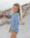 Mia Periwinkle Floral Zip Rash Guard One Piece Swimsuit