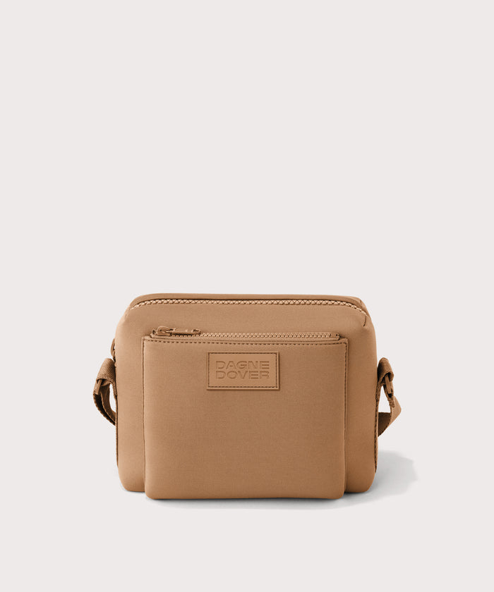 Dagne Dover Micah Crossbody in brown camel seen without the adjustable shoulder strap.