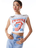 MICAH EMBELLLISHED CROPPED MUSCLE TANK - WHITE/MULTI
