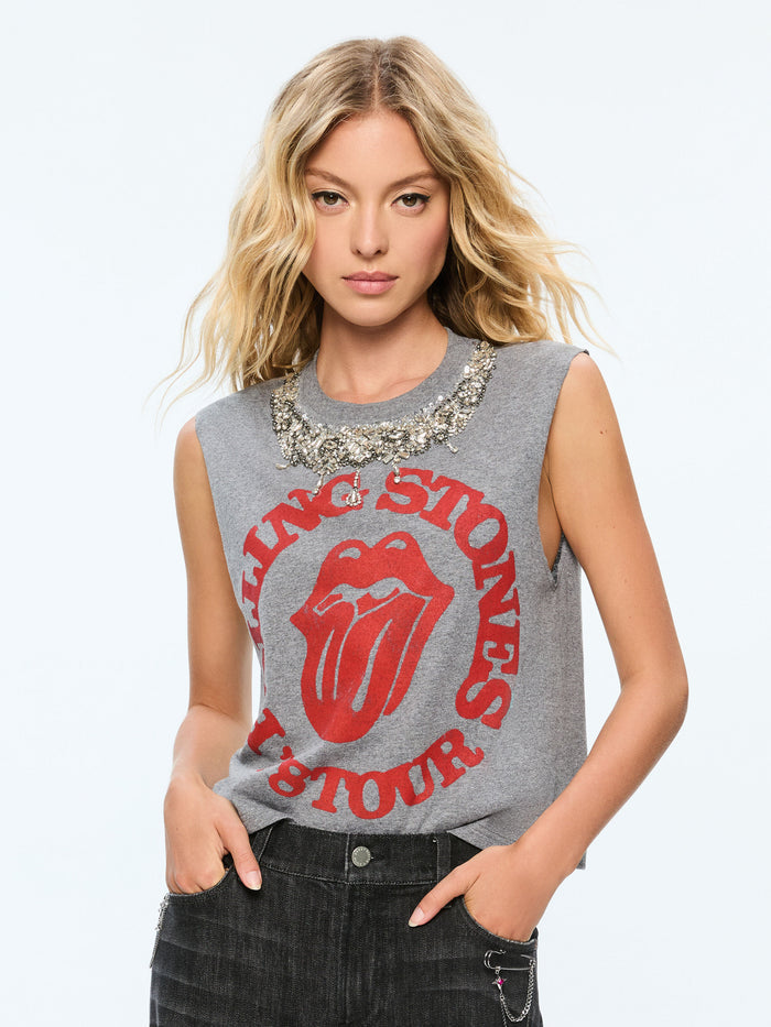 MICAH MUSCLE TANK - GREY/BRIGHT RUBY