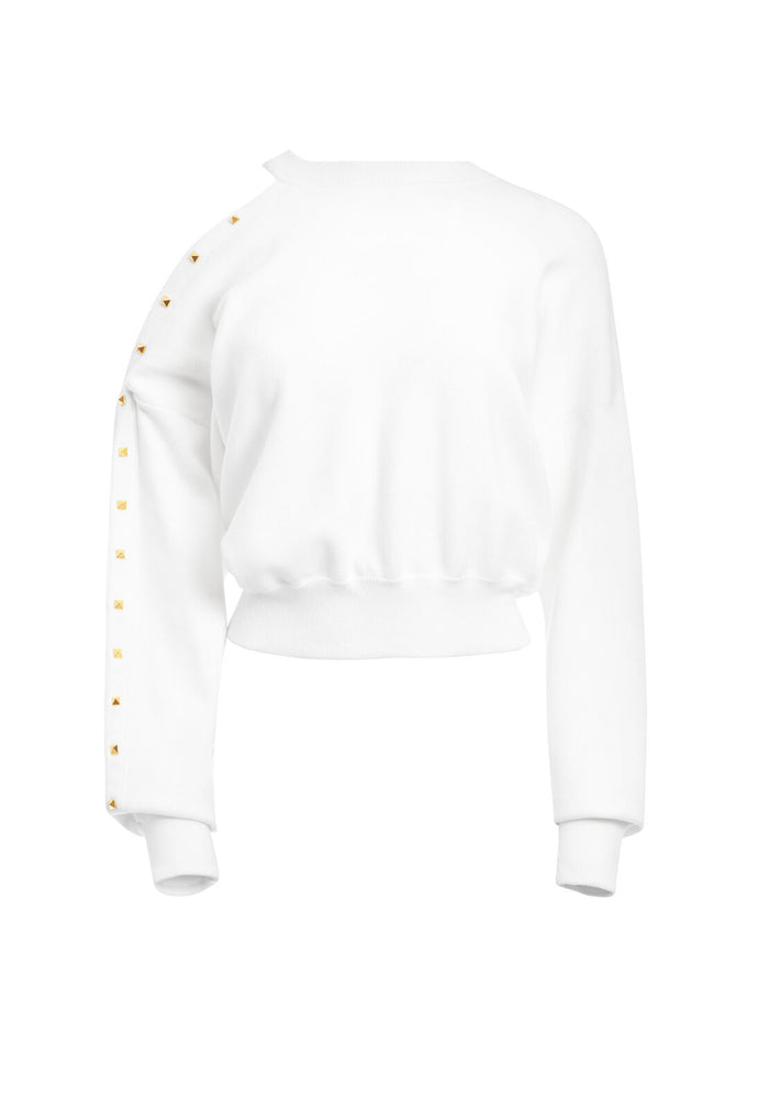 MICHAEL STUDDED CREW NECK PULLOVER - SOFT WHITE/GOLD
