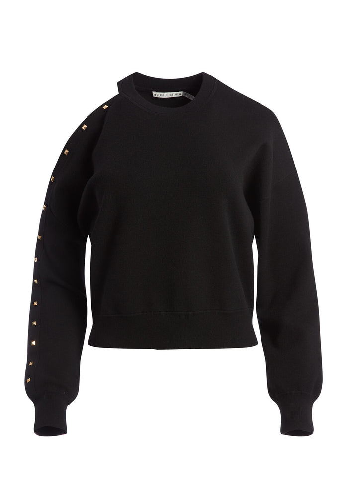 MICHAEL STUDDED CREW NECK PULLOVER - BLACK/GOLD