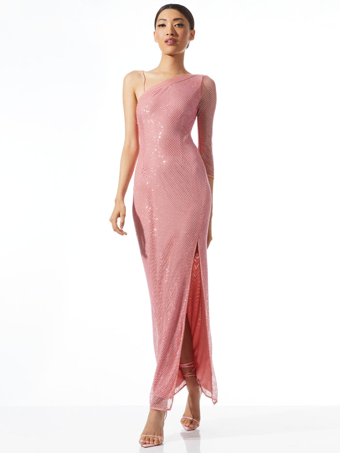 MICHELE EMBELLISHED HIGH SLIT DRESS - ROSE