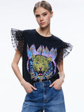 MILLER TEE WITH TULLE PUFF SLEEVES - BLACK/MULTI
