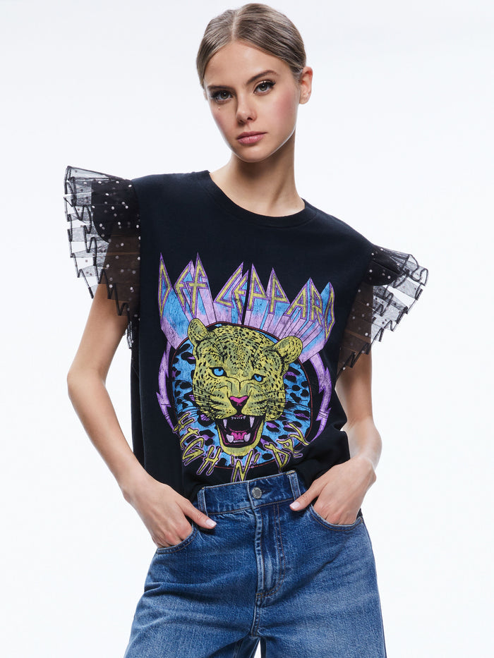 MILLER TEE WITH TULLE PUFF SLEEVES - BLACK/MULTI