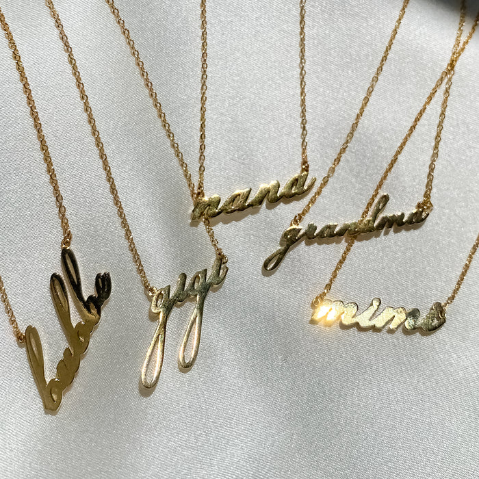 Mimi Silver Script Necklace