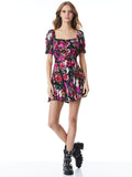 MINA PUFF SLEEVE MINI DRESS - MIDNIGHT ROSE