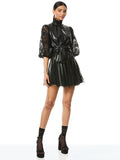 MINA VEGAN LEATHER MINI DRESS - BLACK