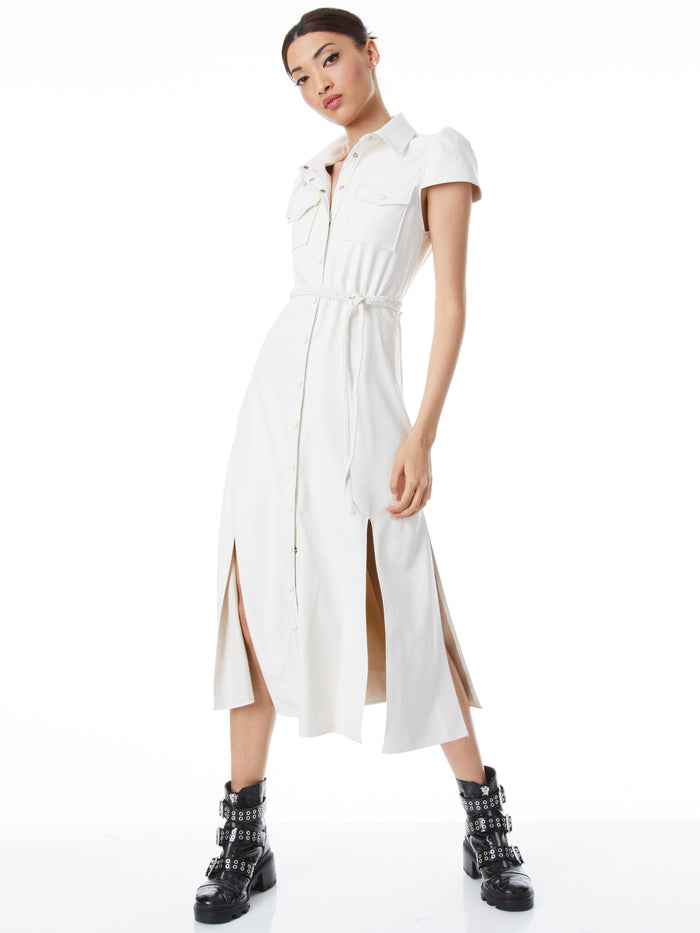 MIRANDA SS MIDI VGN LTHR DRESS - ECRU