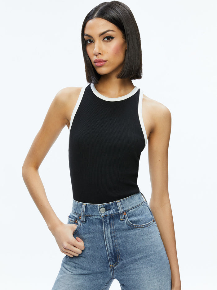 MIRTHA RIBBED RACERBACK TANK - BLACK/OFF WHITE