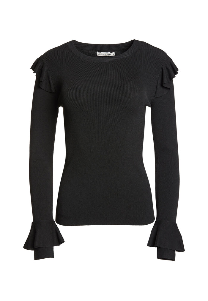 MITTIE METALLIC PLVR W RUFFLES - BLACK