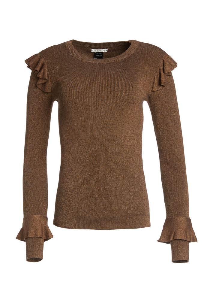 MITTIE METALLIC PLVR W RUFFLES - TAN