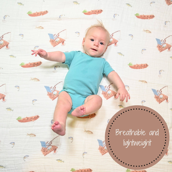 Muslin Quilt Baby & Kids Blanket Gone Fishing