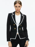 MYA CONTRAST PIPING FITTED BLAZER - BLACK/OFF WHITE