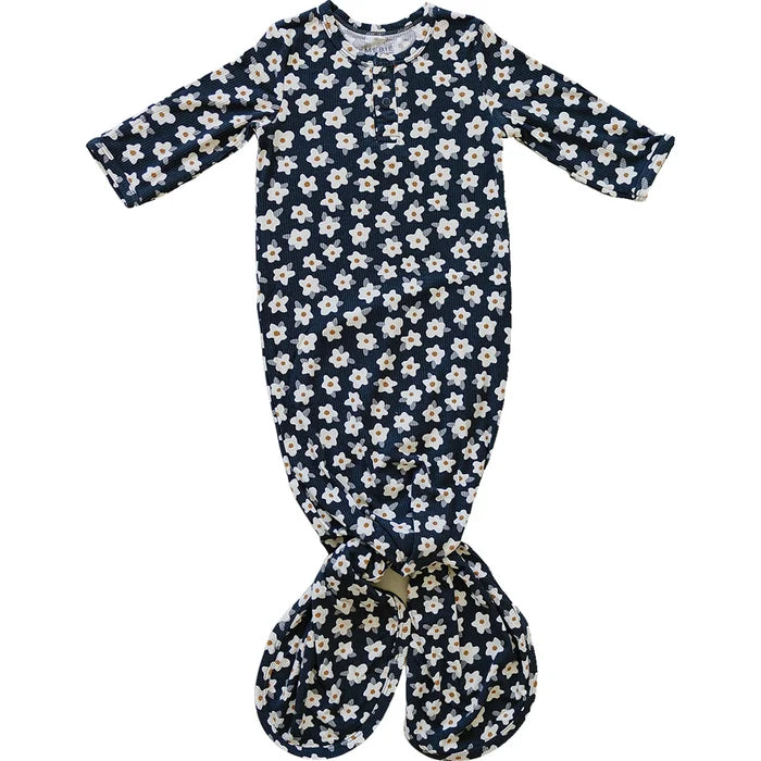 Navy Daisy Ribbed Bamboo Knot Gown