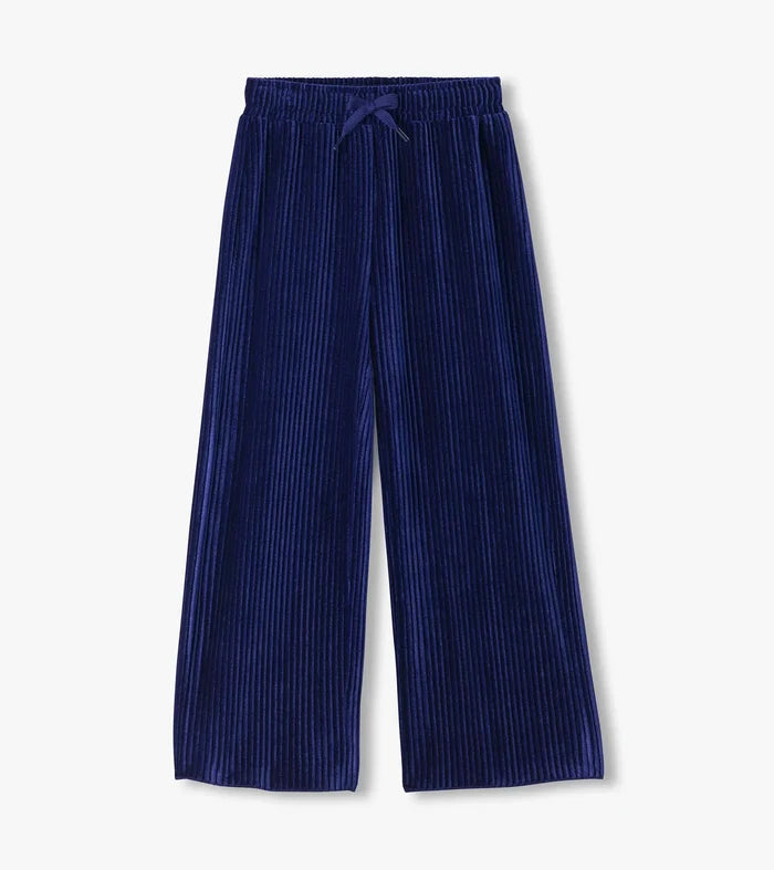 Navy Pleated Velour Relaxed Pants