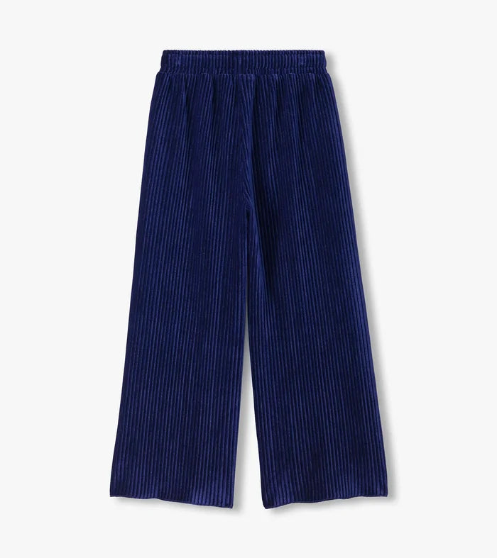 Navy Pleated Velour Relaxed Pants