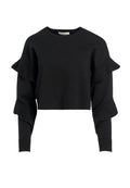 NETTIE RUFFLE SLV CREW NK SWTR - BLACK