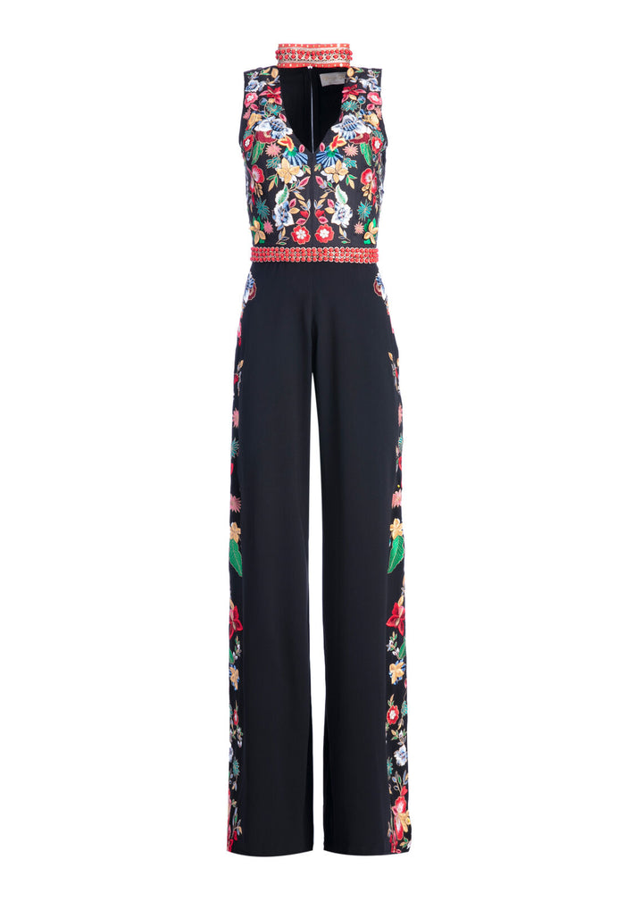 NILSA EMBELLISHED CHOKER JUMPSUIT - BLACK/MULTI