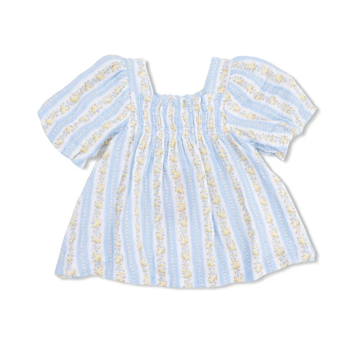Odalys Floral Strip Puff Sleeve Dress
