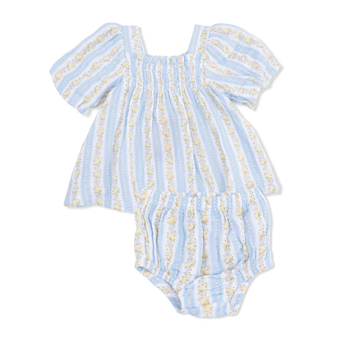 Odalys Floral Strip Puff Sleeve Dress