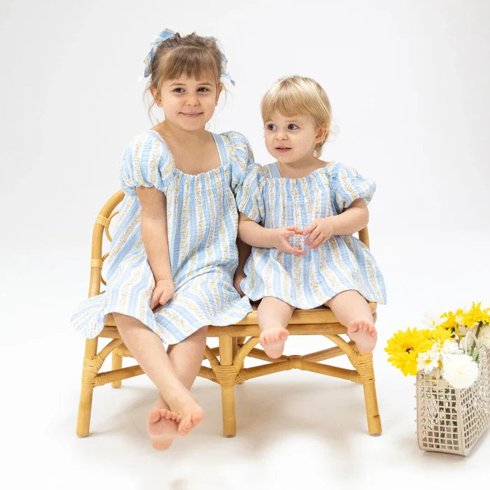 Odalys Floral Strip Puff Sleeve Dress