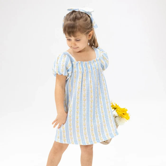 Odalys Floral Strip Puff Sleeve Dress