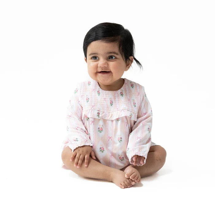 Ogee Lace Floral Long Sleeve Smocked Ruffle Bubble with Skirt