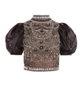 OLINDA MOCK NECK CROP TOP - BLACK/GUNMETAL