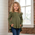 Olive Ribbed Ruffle Shirt