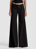 OLIVIA PINSTRIPED WIDE LEG PANT - BLACK/OFF WHITE