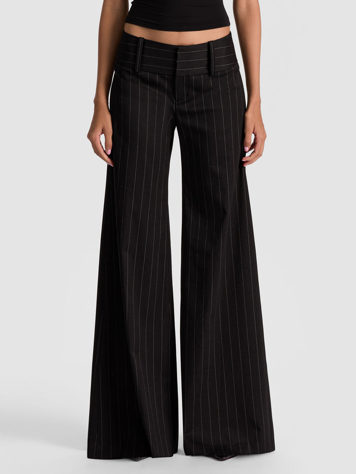 OLIVIA PINSTRIPED WIDE LEG PANT - BLACK/OFF WHITE