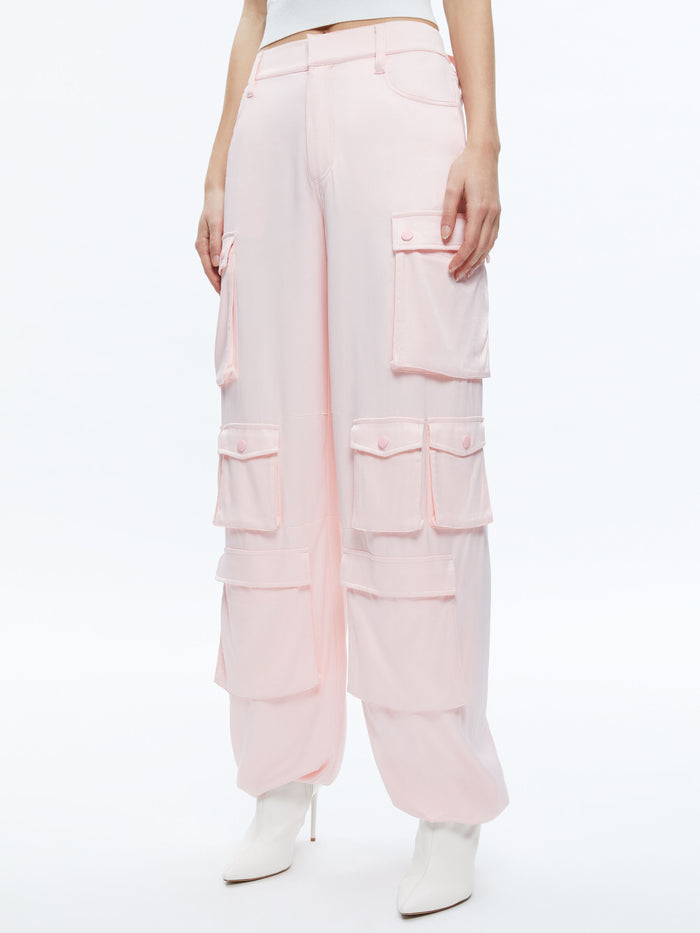OLYMPIA MID RISE BAGGY CARGO PANTS - PINK LACE