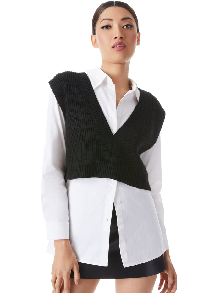 ORLY SWEATER VEST COMBINATION TOP - BLACK COMBO
