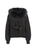 OSCAR FUR TRIM OVERSIZED HOODIE - BLACK