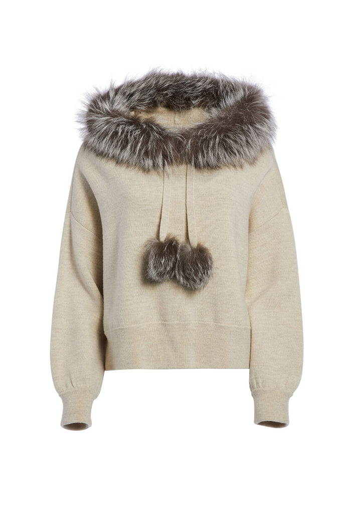 OSCAR FUR TRIM OVERSIZED HOODIE - OATMEAL
