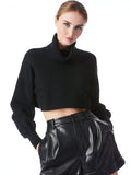 OSWALD TURTLENECK CROPPED PULLOVER - BLACK