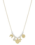 Oval Pearl Beaded with Puffy Heart, Bow, and Cross Charm 16"-18" Necklace