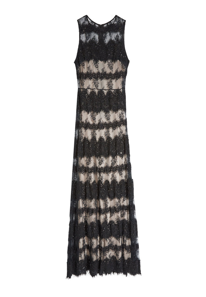PAILEY EMB LACE CMBO ALINE GWN - BLACK/NUDE